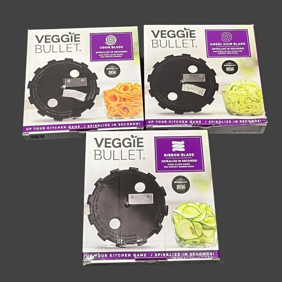 Veggie‎ Bullet Blade Set Of 3 Replacement Angel Hair Udon Ribbon  Open Package - Picture 1 of 10